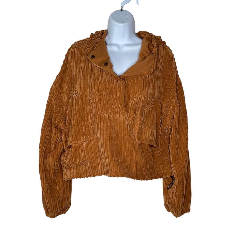 FP Movement Pullover Hoodie Jacket Small Brown Corduroy Cropped Oversized Boho